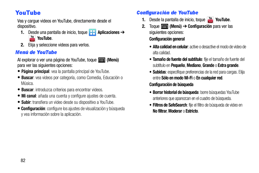 Menú de YouTube Configuración de YouTube