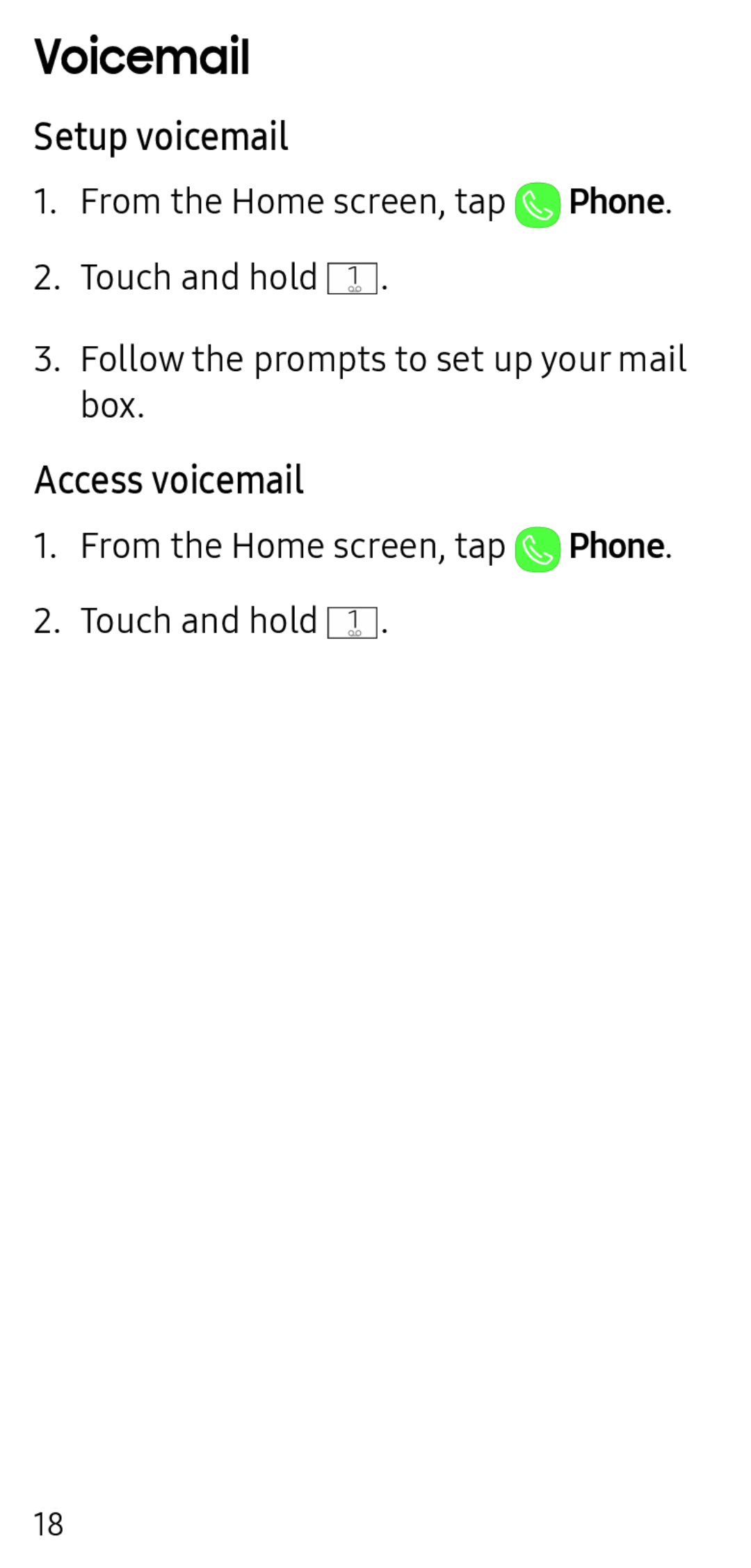 Setup voicemail Access voicemail