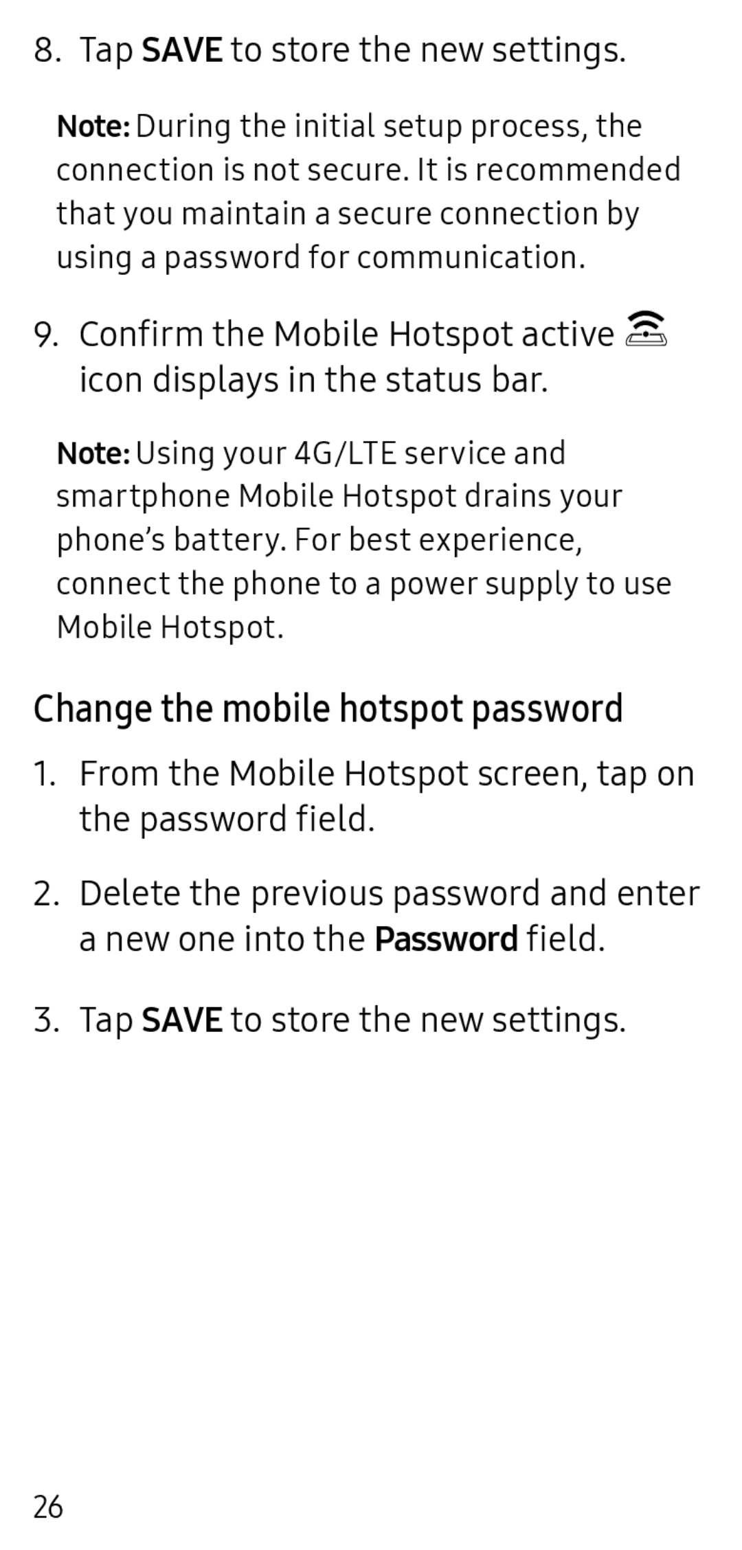 Note: Change the mobile hotspot password