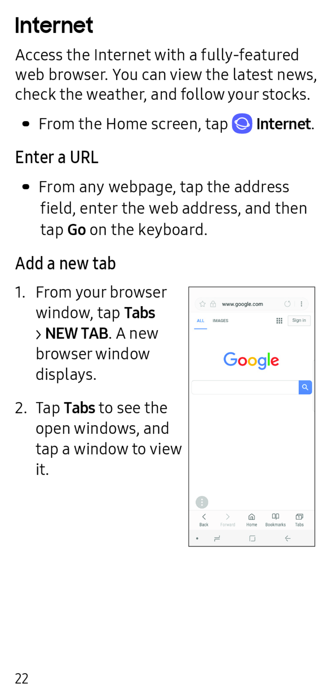 Add a new tab Galaxy S9+ Spectrum Mobile