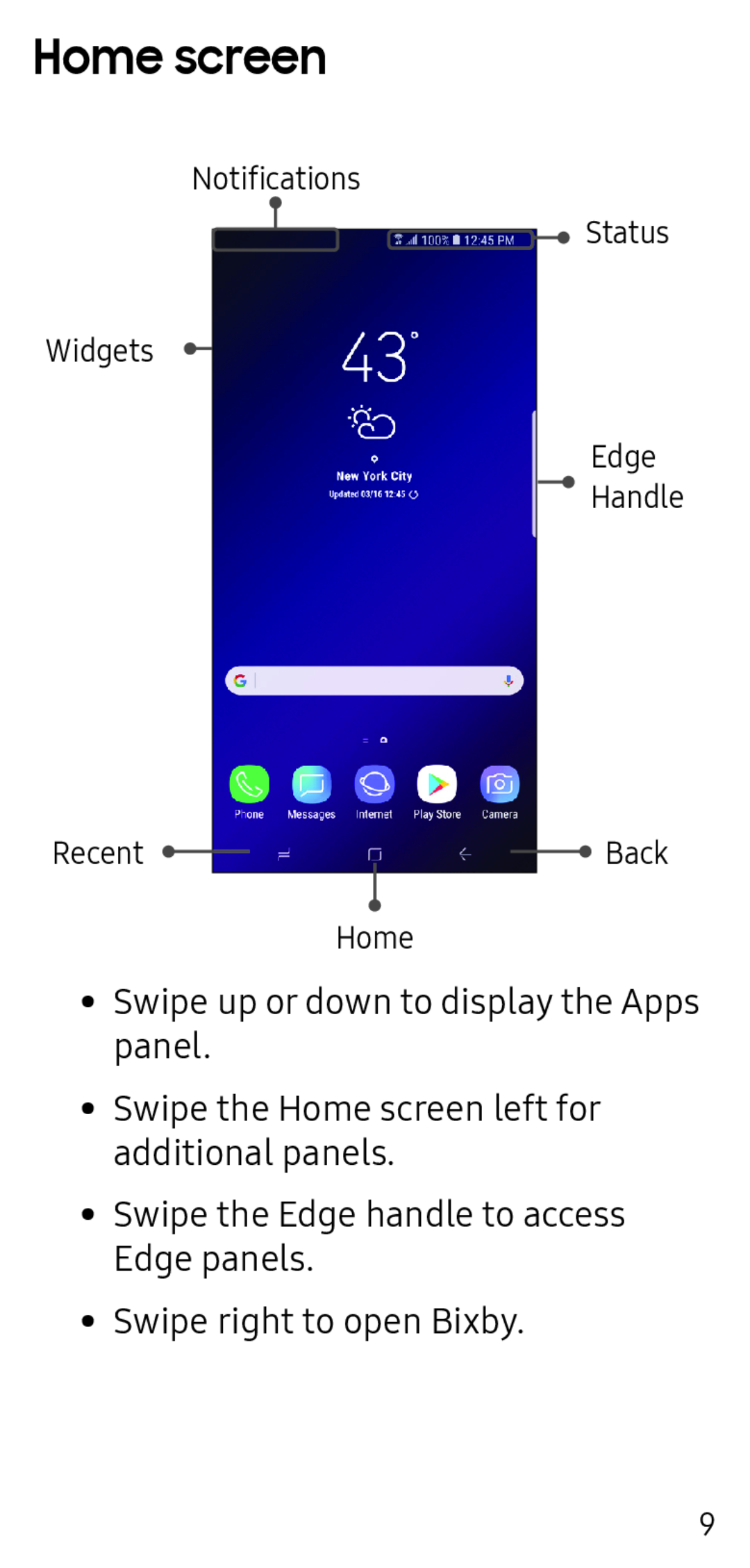 Home screen Galaxy S9+ Spectrum Mobile