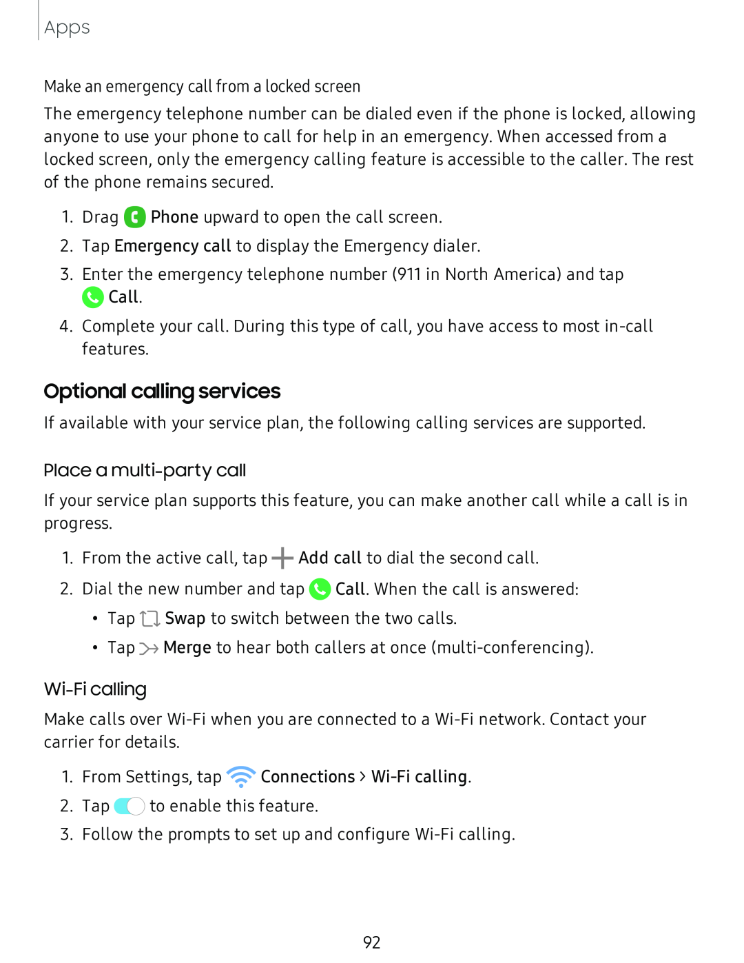 Optional calling services Galaxy S8 Boost