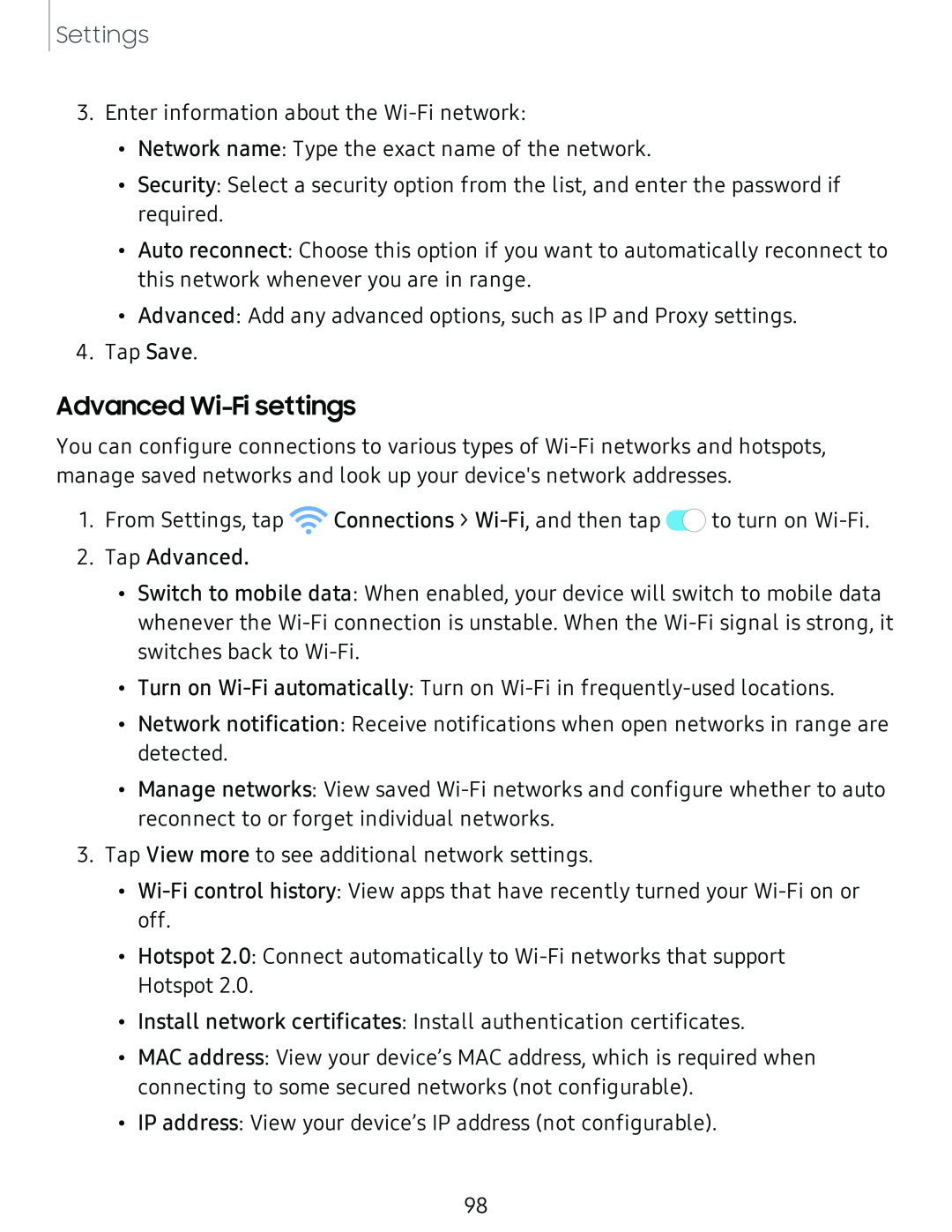 Advanced Wi-Fisettings Galaxy S8 Boost