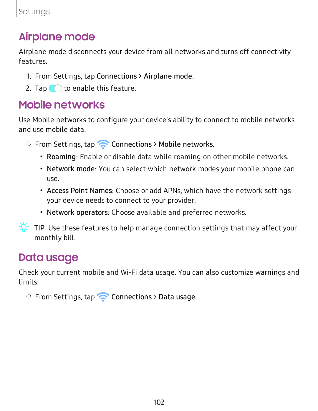 Airplane mode Mobile networks