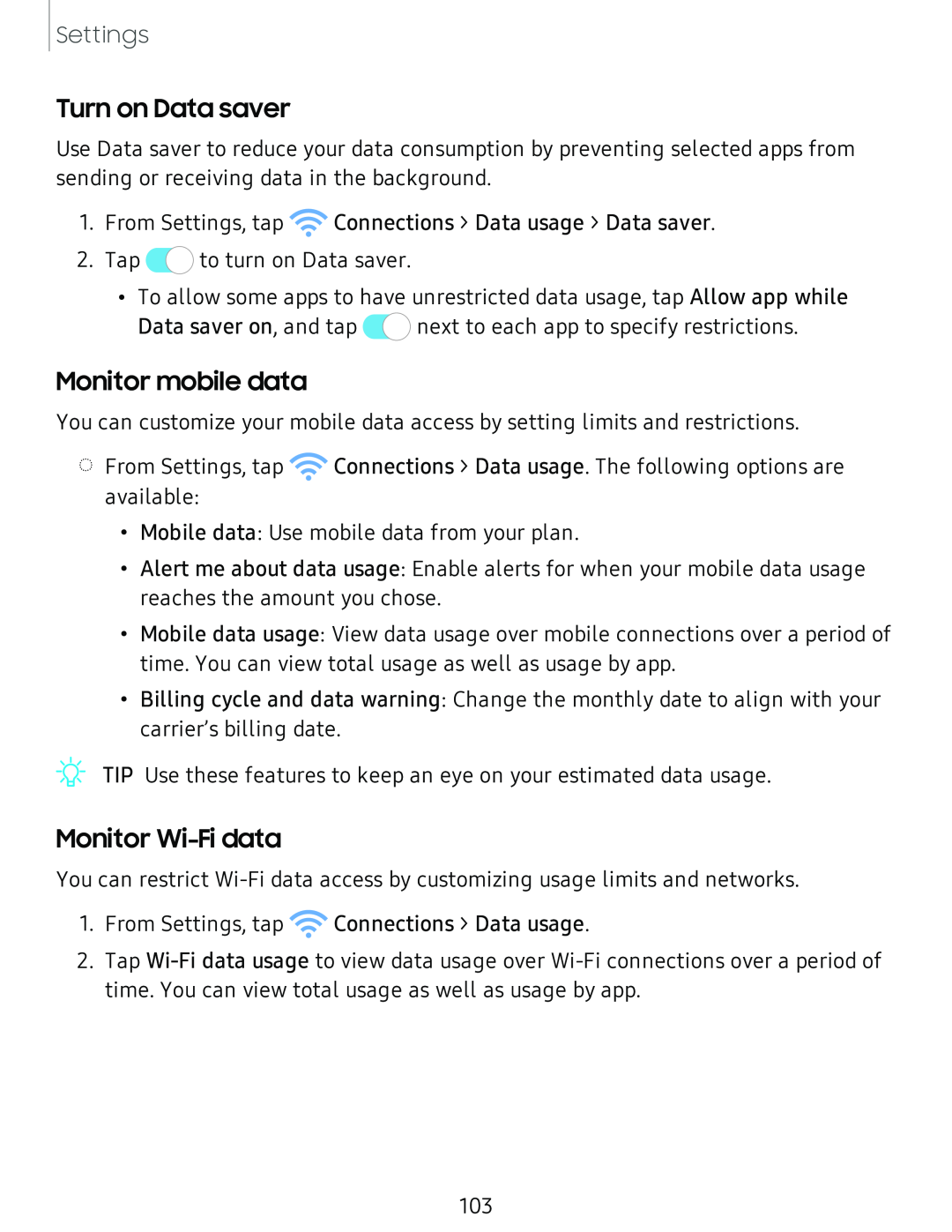 Turn on Data saver Monitor mobile data