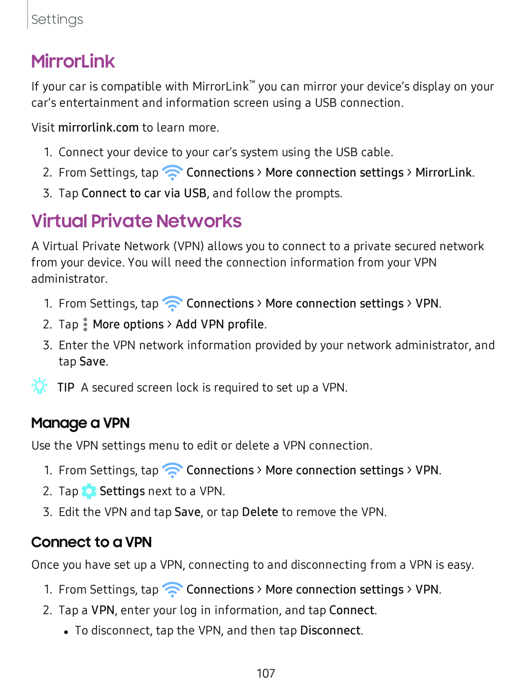 Manage a VPN Galaxy S8 Boost