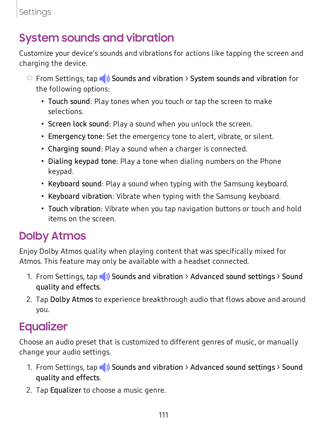 System sounds and vibration Dolby Atmos