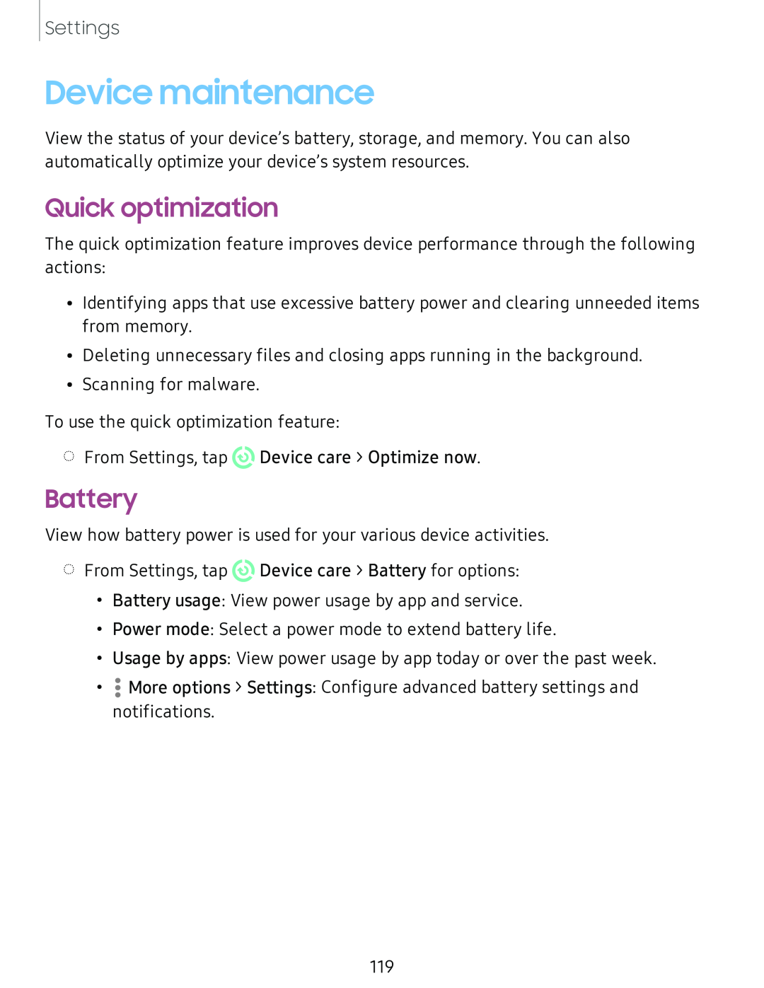 Device maintenance Galaxy S8 Boost