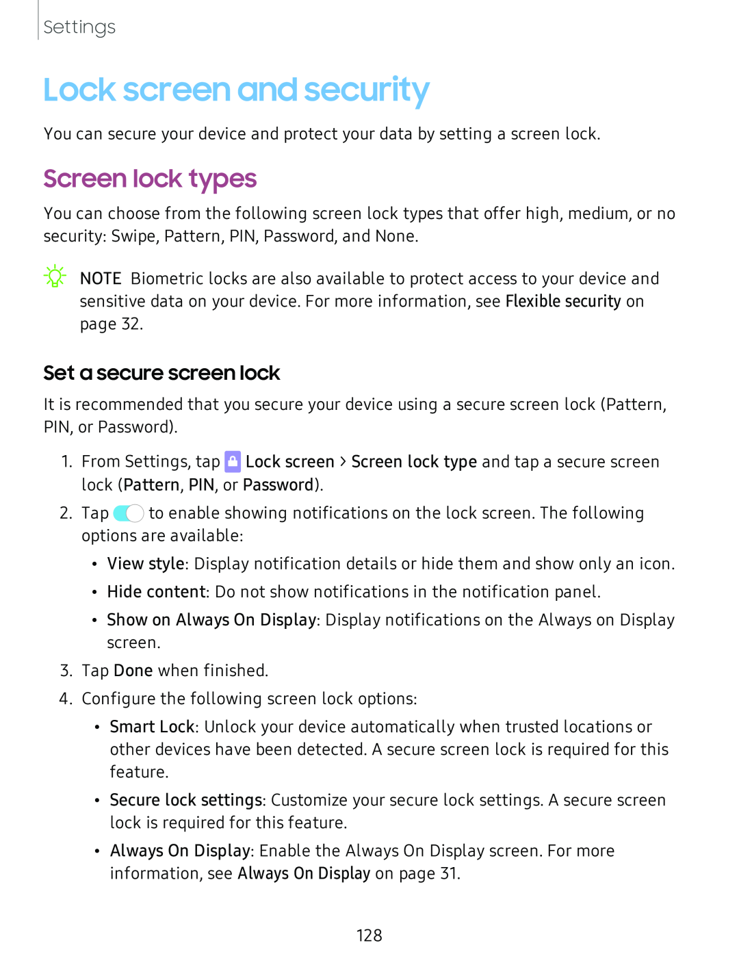 Set a secure screen lock Screen lock types