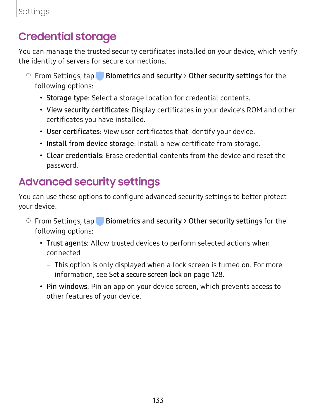 Credential storage Galaxy S8 Boost