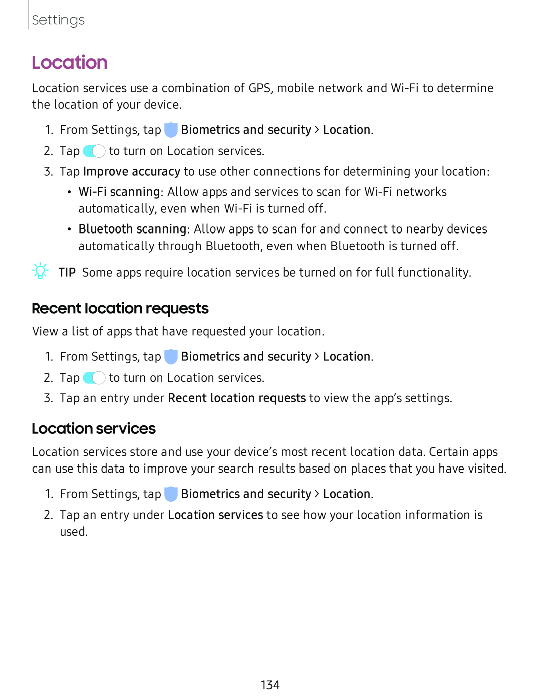 Recent location requests Location services