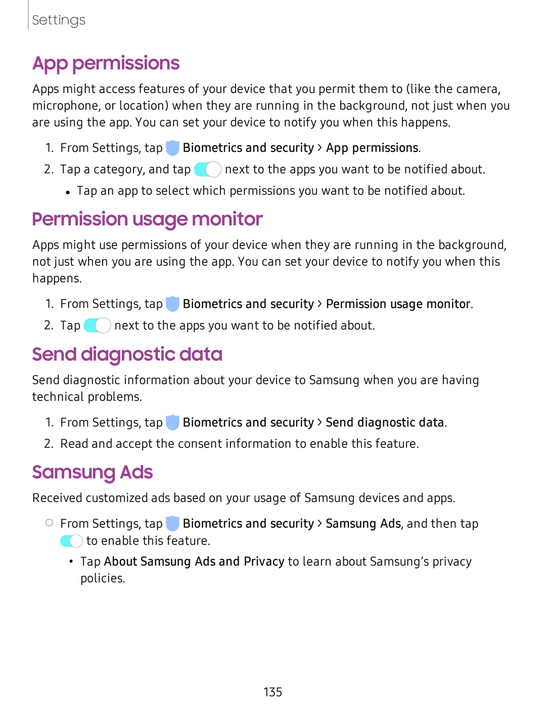 App permissions Galaxy S8 Boost