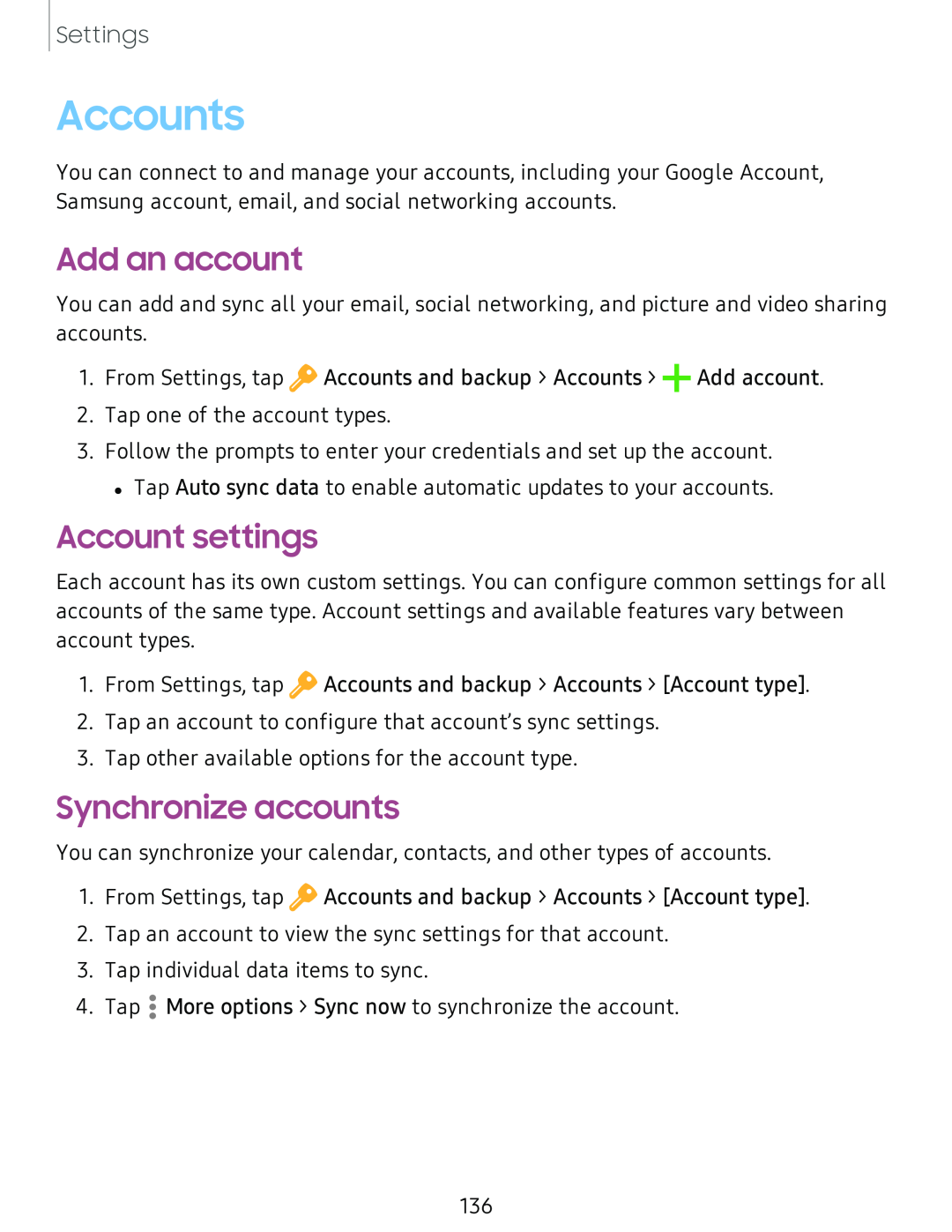 Add an account Account settings