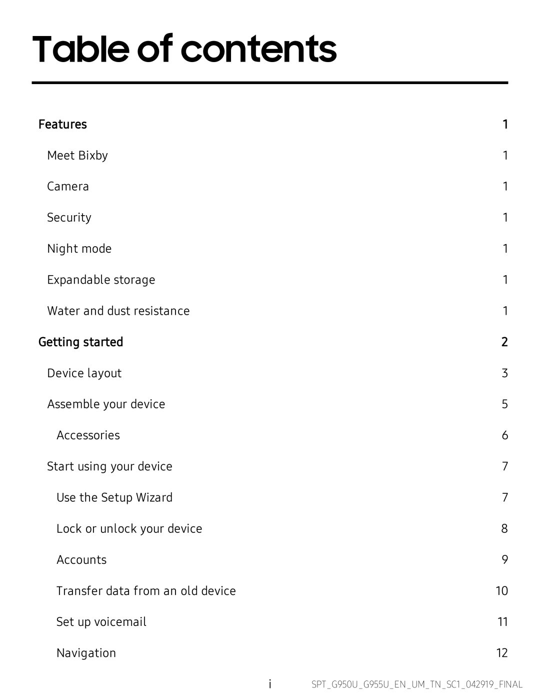 Table of contents Galaxy S8 Boost