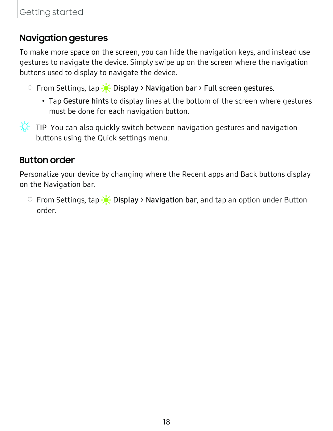 Navigation gestures Button order