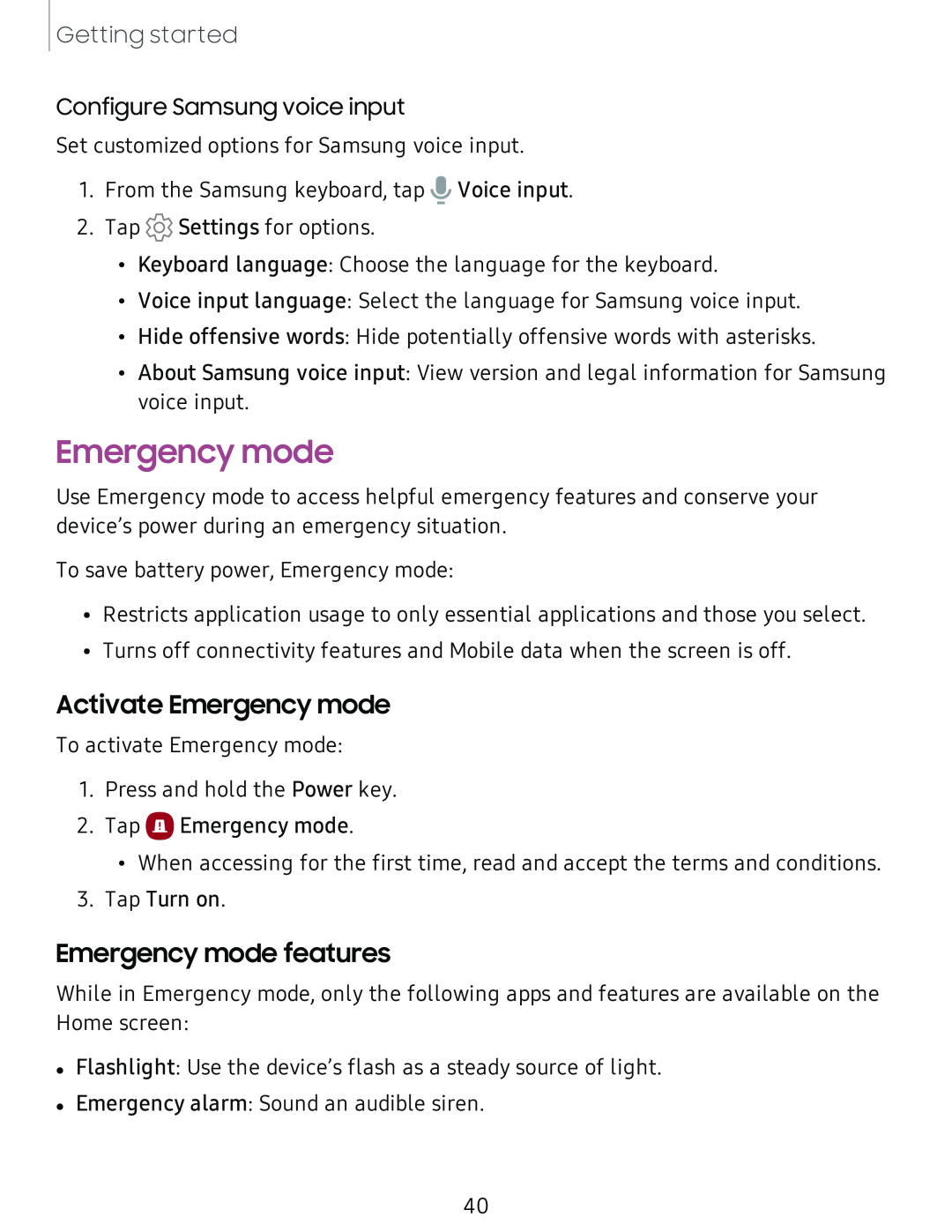 Activate Emergency mode Emergency mode features