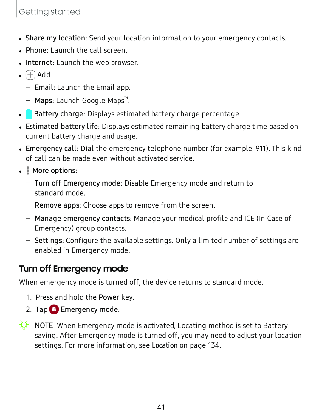 Turn off Emergency mode Galaxy S8 Boost