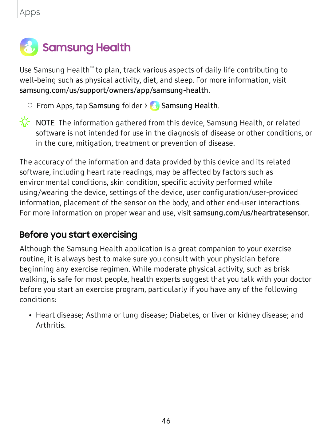 Before you start exercising Samsung Health