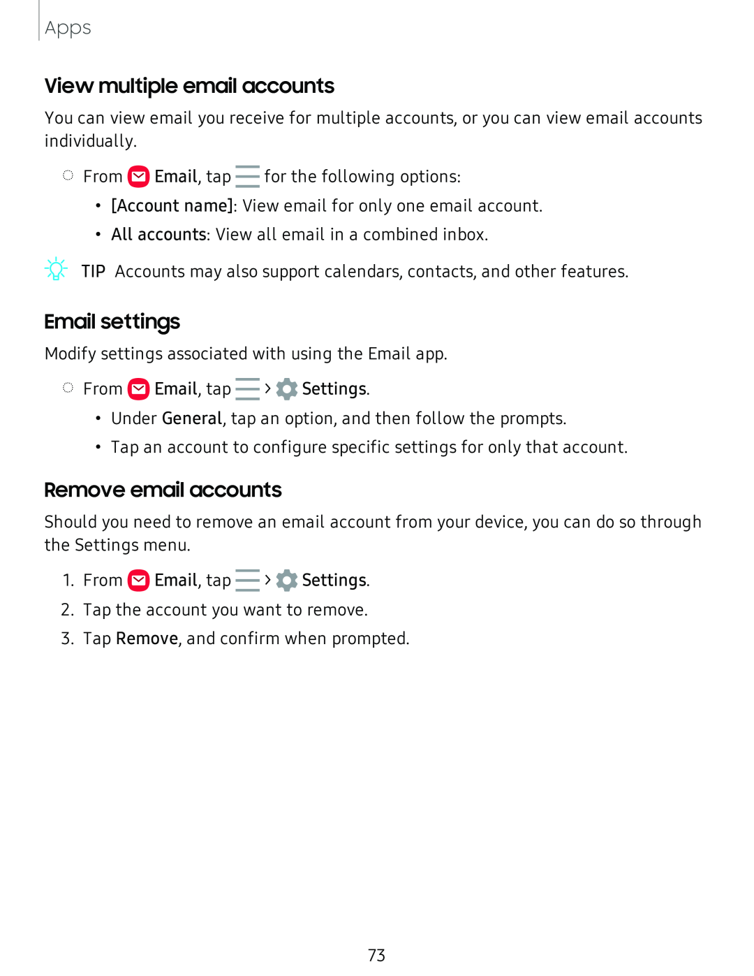 View multiple email accounts Email settings