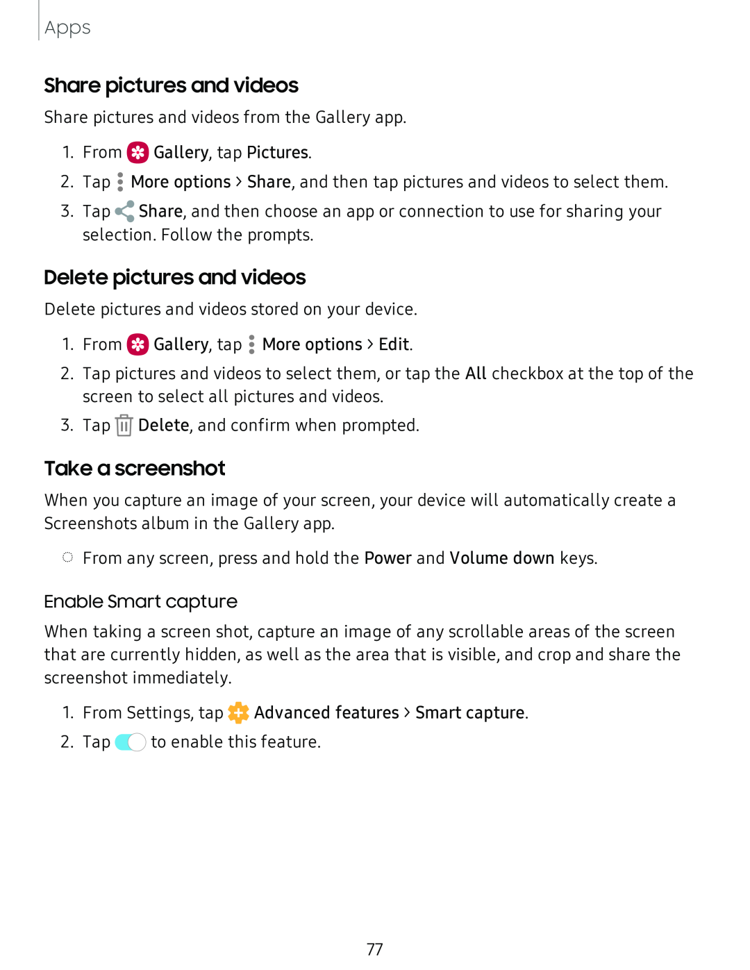 Delete pictures and videos Galaxy S8 Boost