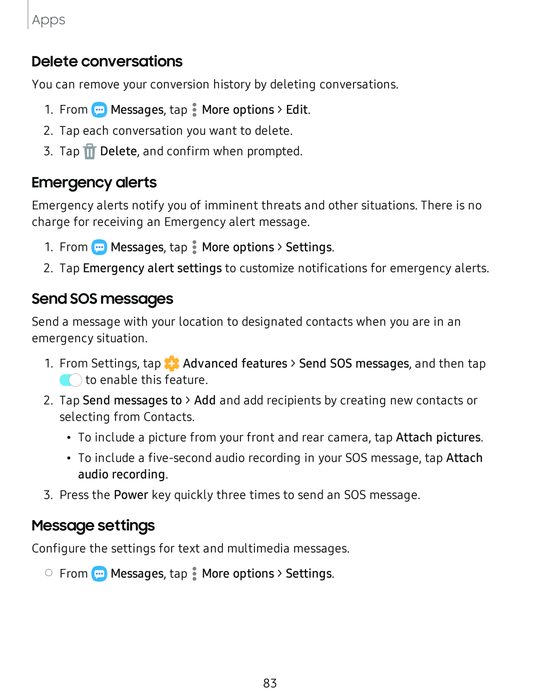 Message settings Galaxy S8 Boost