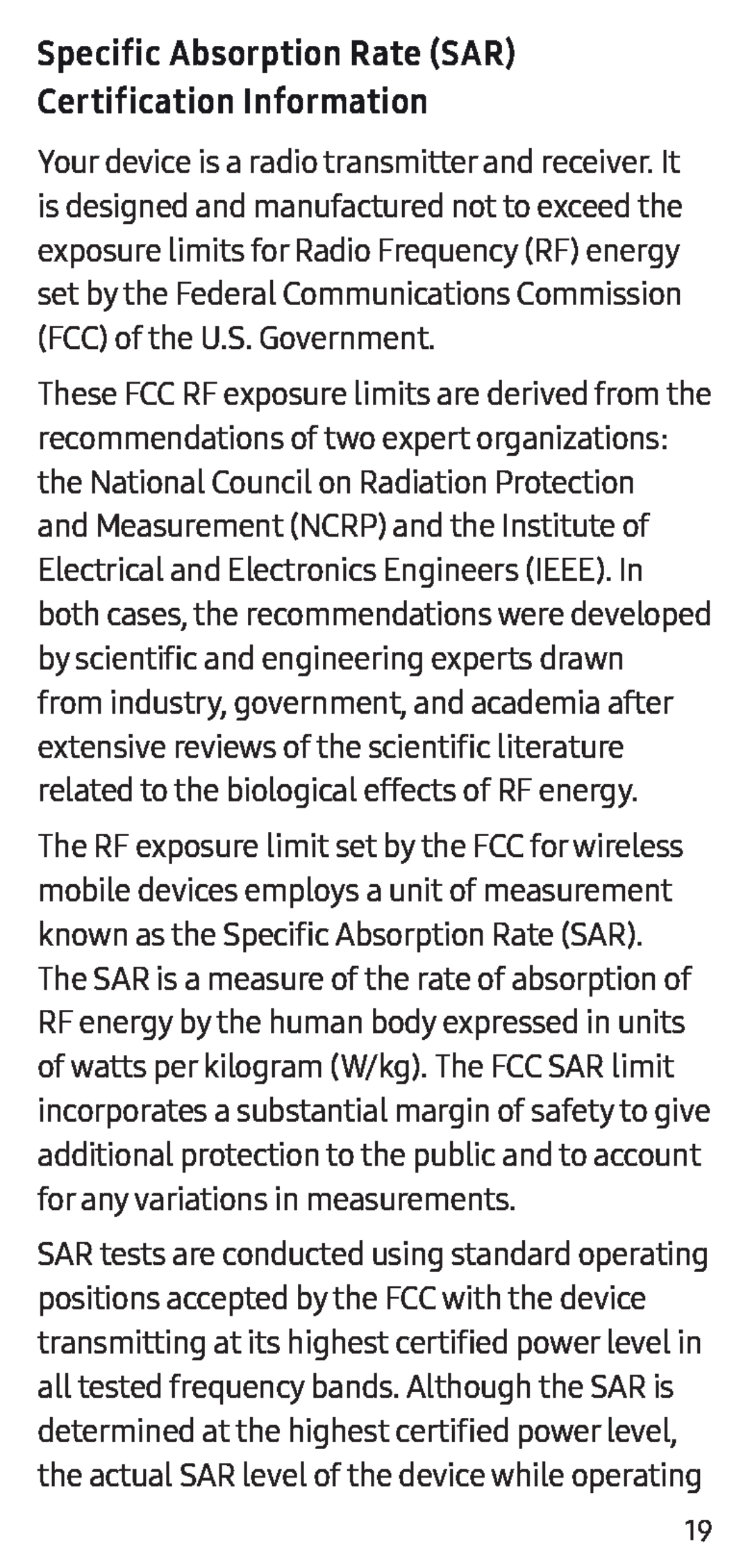 Specific Absorption Rate (SAR) Certification Information