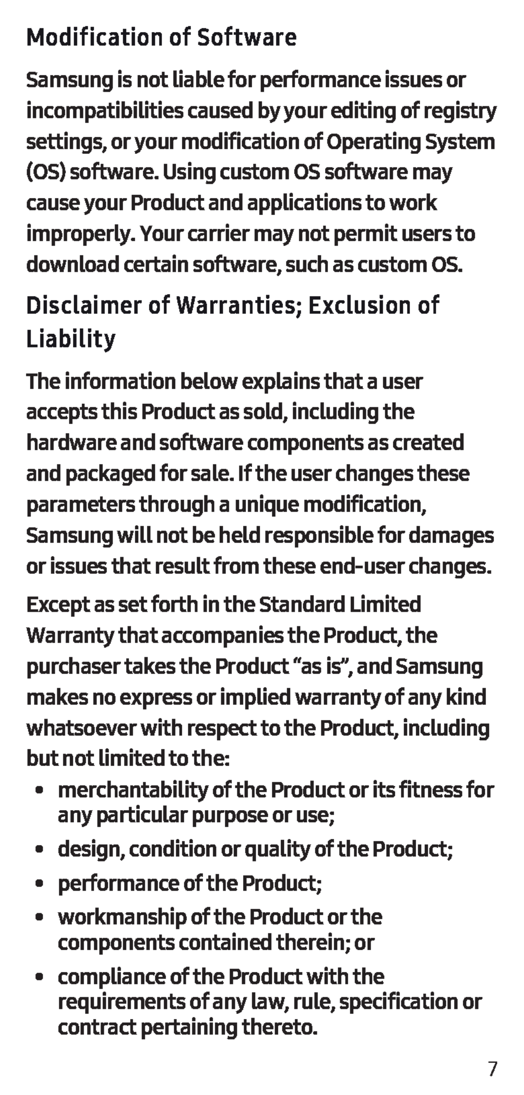 Disclaimer of Warranties; Exclusion of Liability Galaxy S8+ Sprint