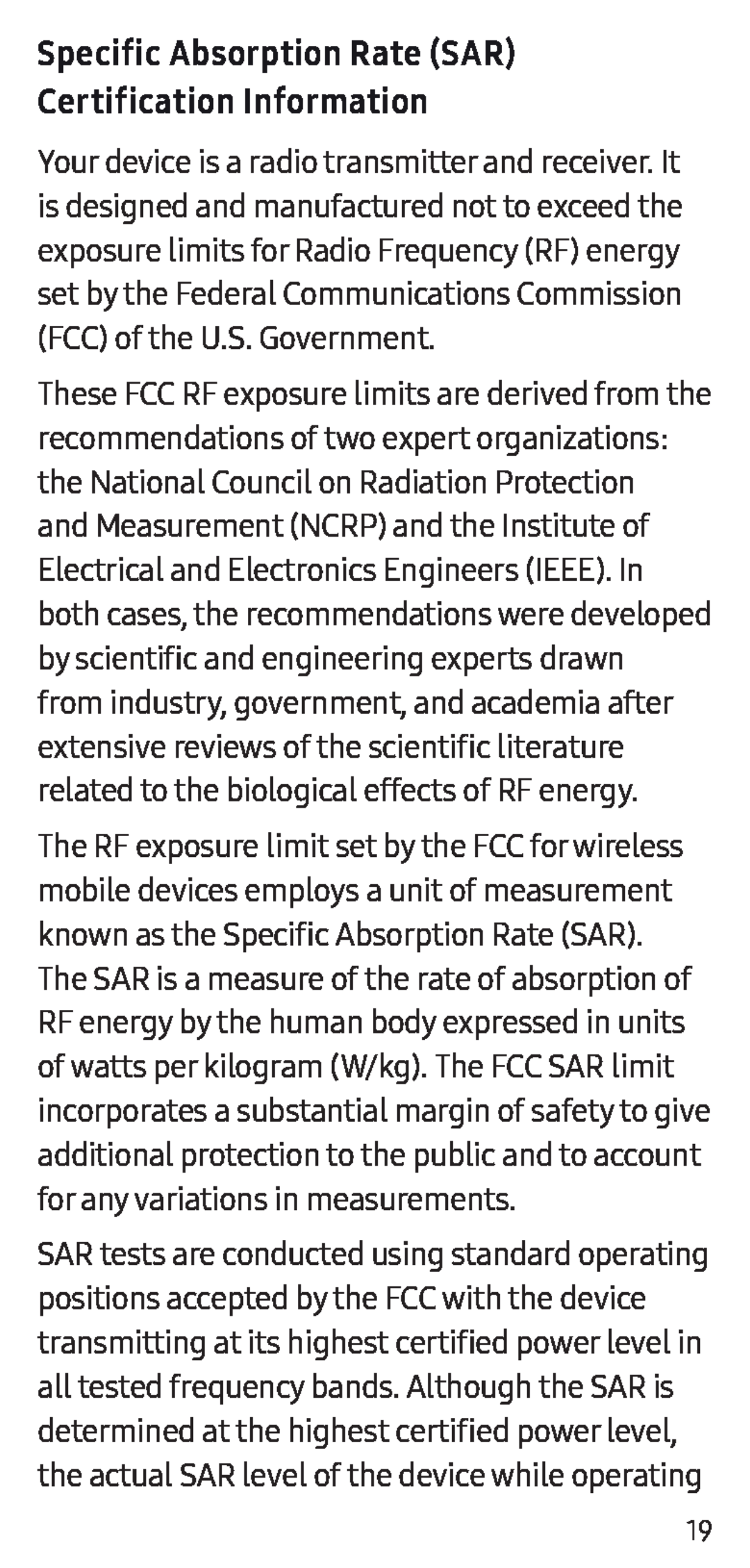 Specific Absorption Rate (SAR) Certification Information