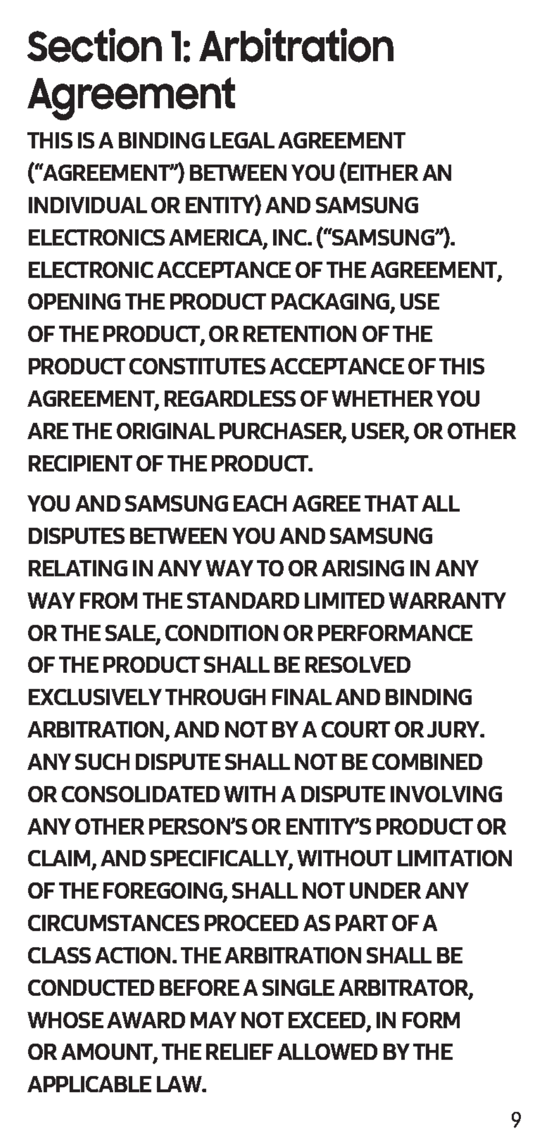 Section 1: Arbitration Agreement Galaxy S8+ Xfinity Mobile