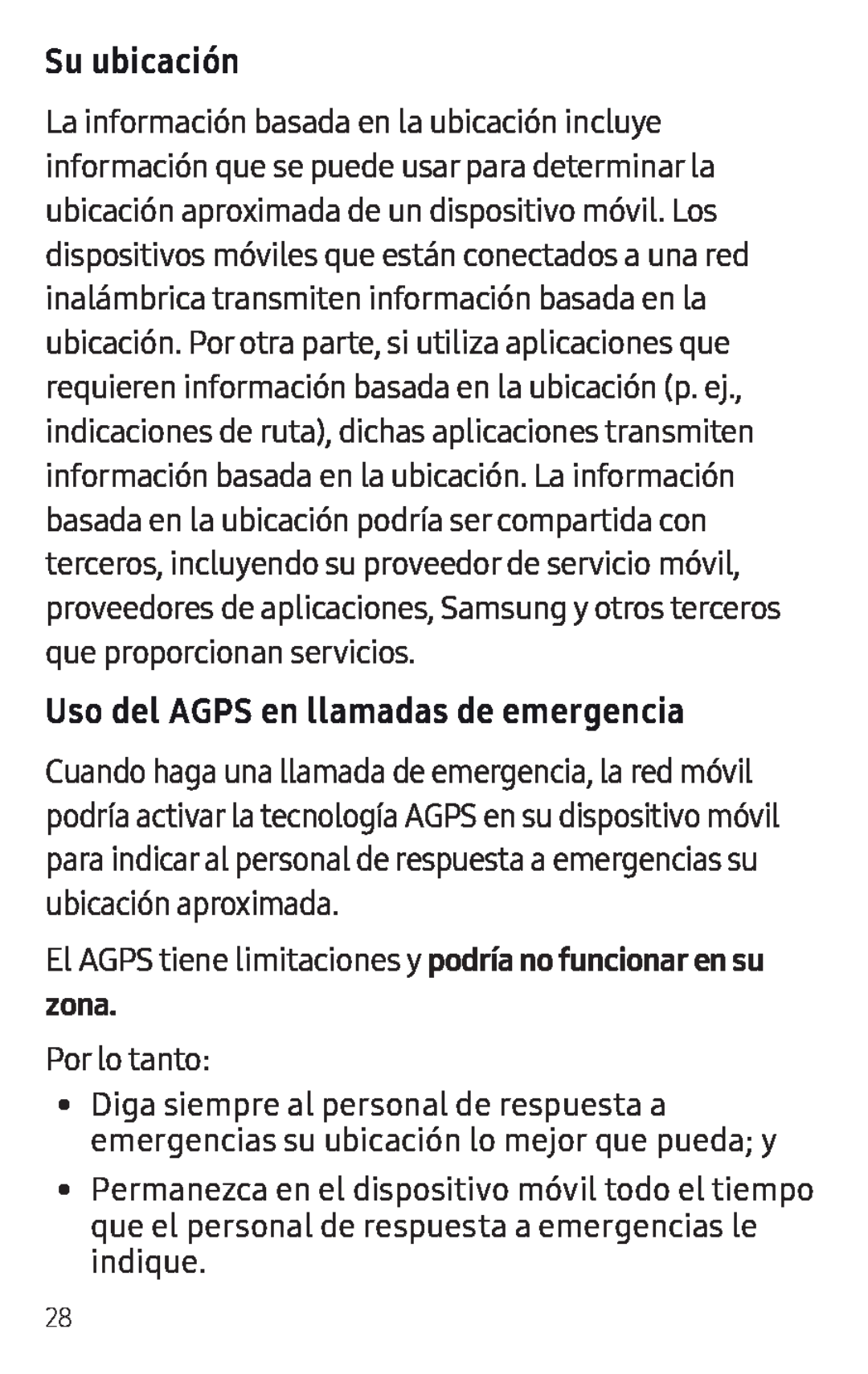 Su ubicación Uso del AGPS en llamadas de emergencia