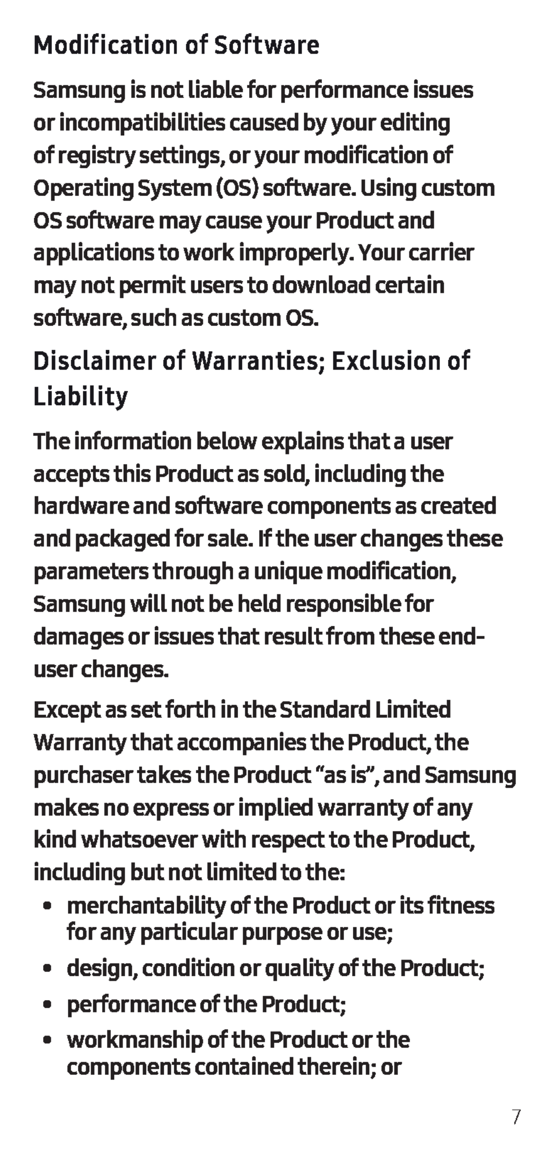 Disclaimer of Warranties; Exclusion of Liability Galaxy S7 Unlocked