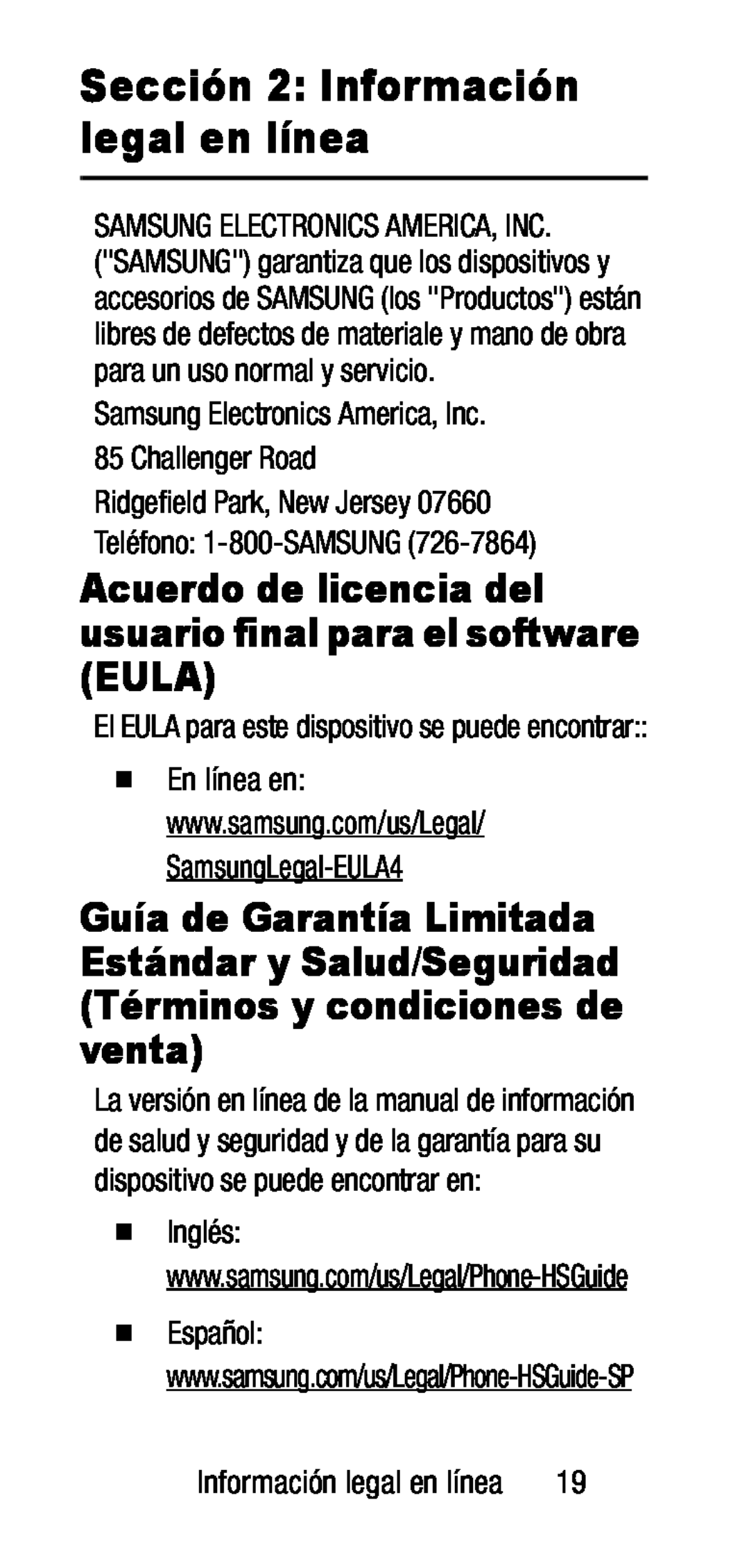 Sección 2: Información legal en línea Galaxy S7 Metro PCS