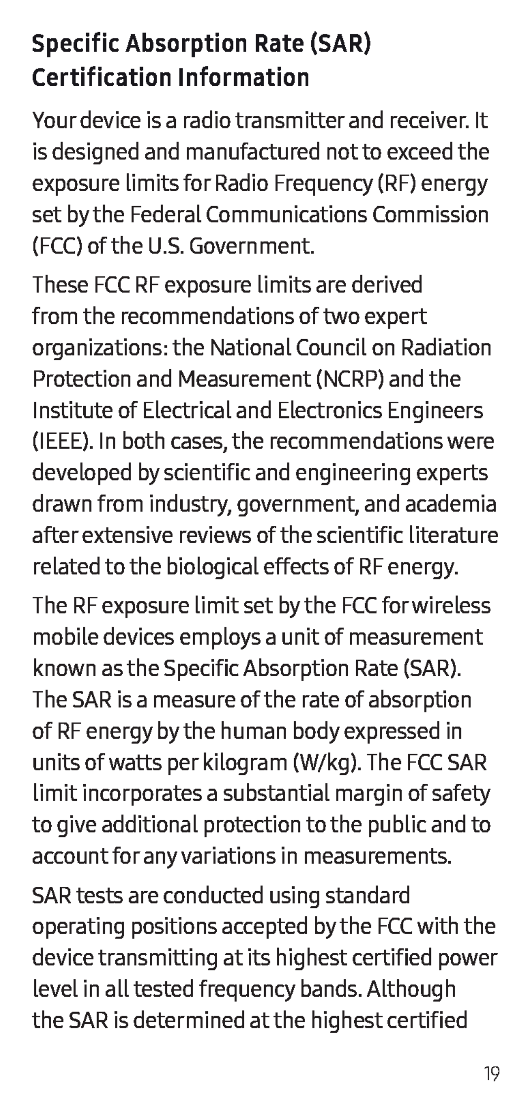 Specific Absorption Rate (SAR) Certification Information