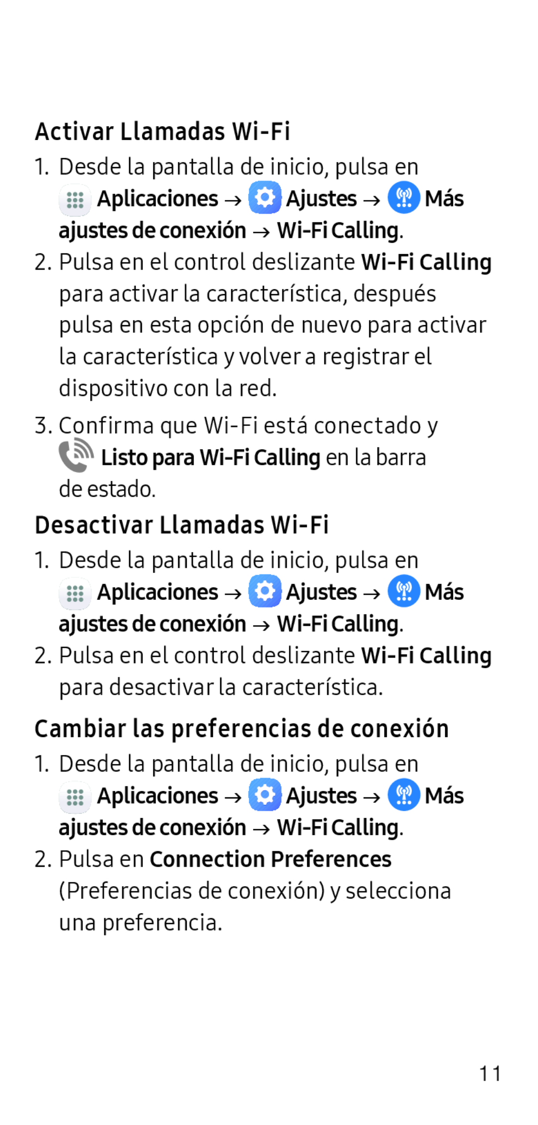 Activar Llamadas Wi-Fi Desactivar Llamadas Wi-Fi