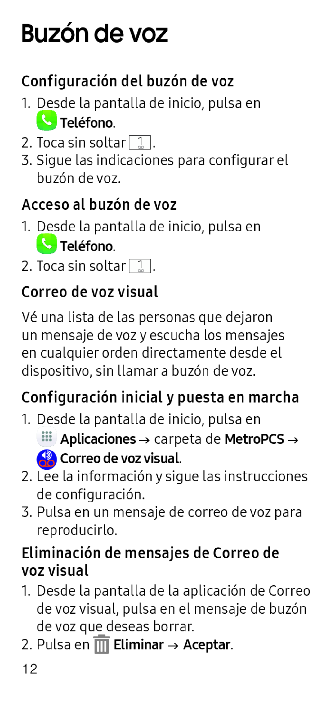 Eliminación de mensajes de Correo de voz visual Galaxy S6 Metro PCS