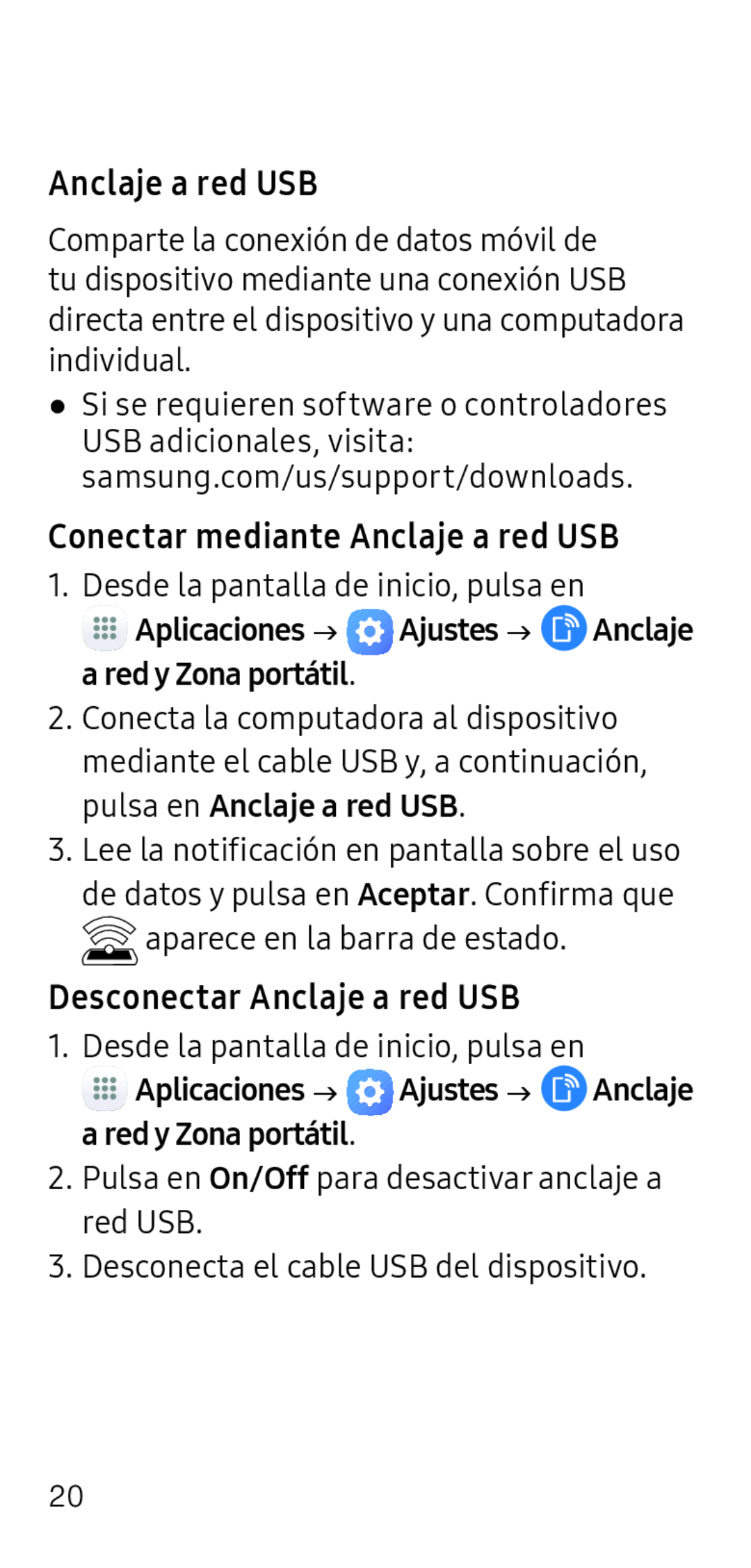 Anclaje a red USB Conectar mediante Anclaje a red USB