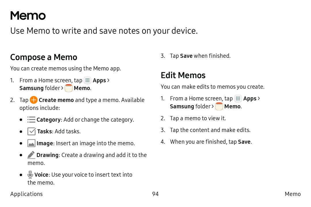 Use Memo to write and save notes on your device Galaxy S6 T-Mobile