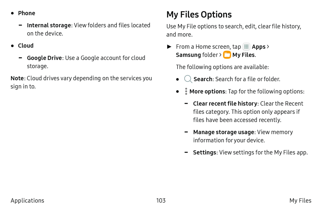 My Files Options