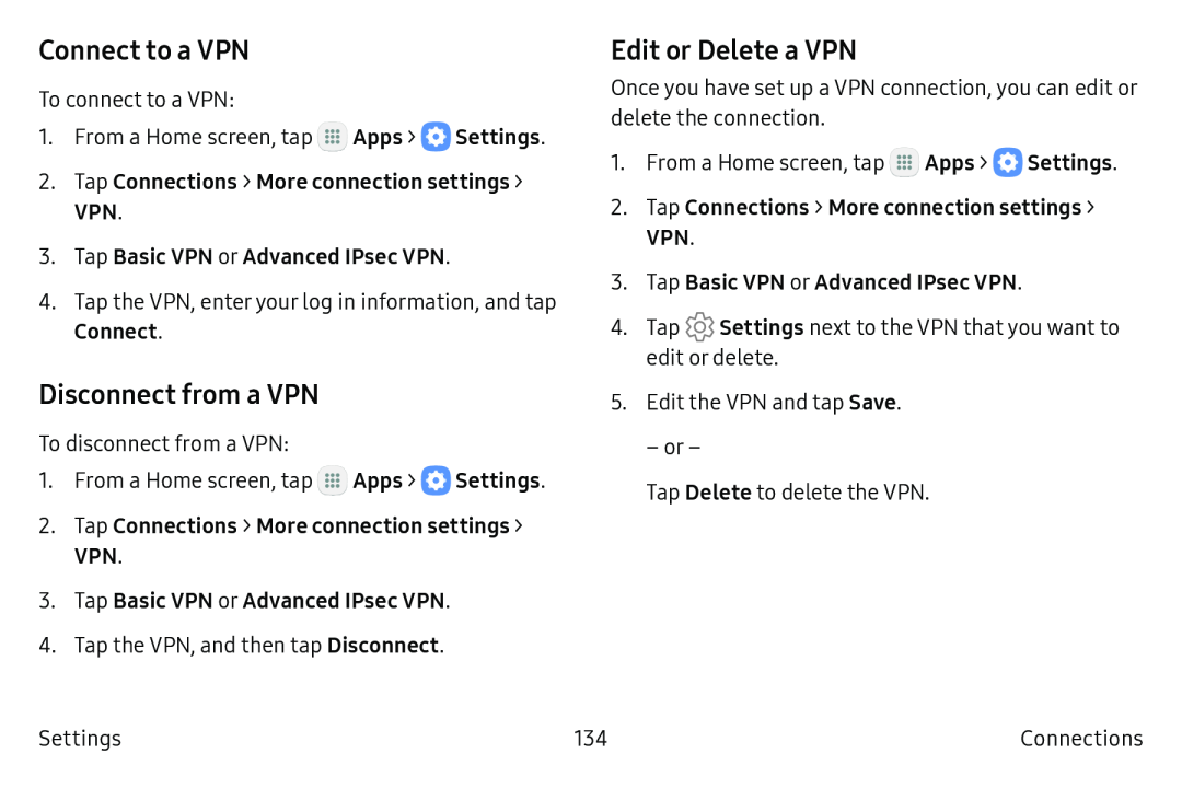 Connect to a VPN Disconnect from a VPN