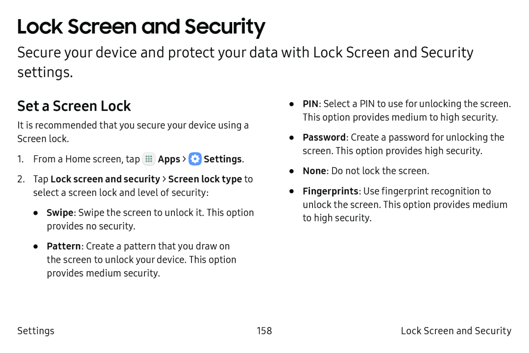 Set a Screen Lock Lock Screen and Security