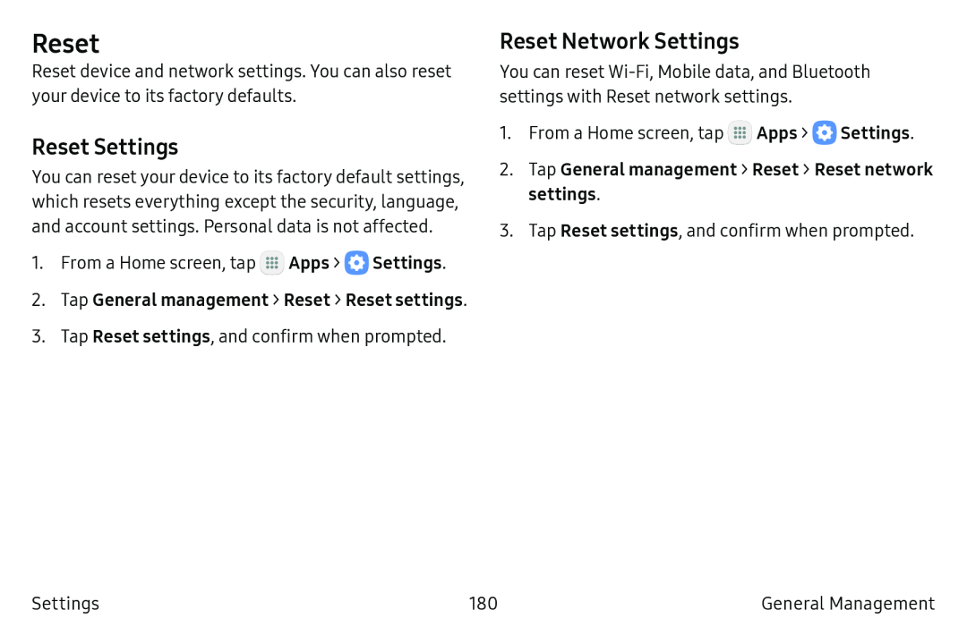 Reset Settings Reset Network Settings