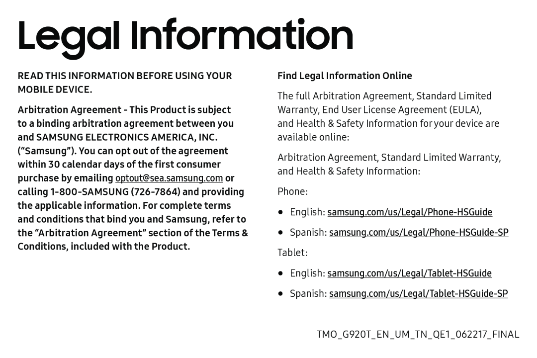 Legal Information Galaxy S6 T-Mobile