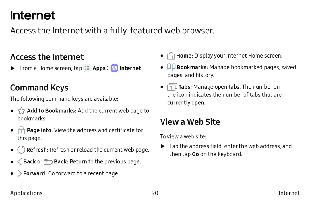 Access the Internet Command Keys