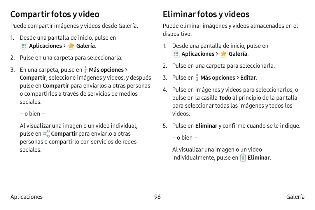 Compartir fotos y video Eliminar fotos y videos