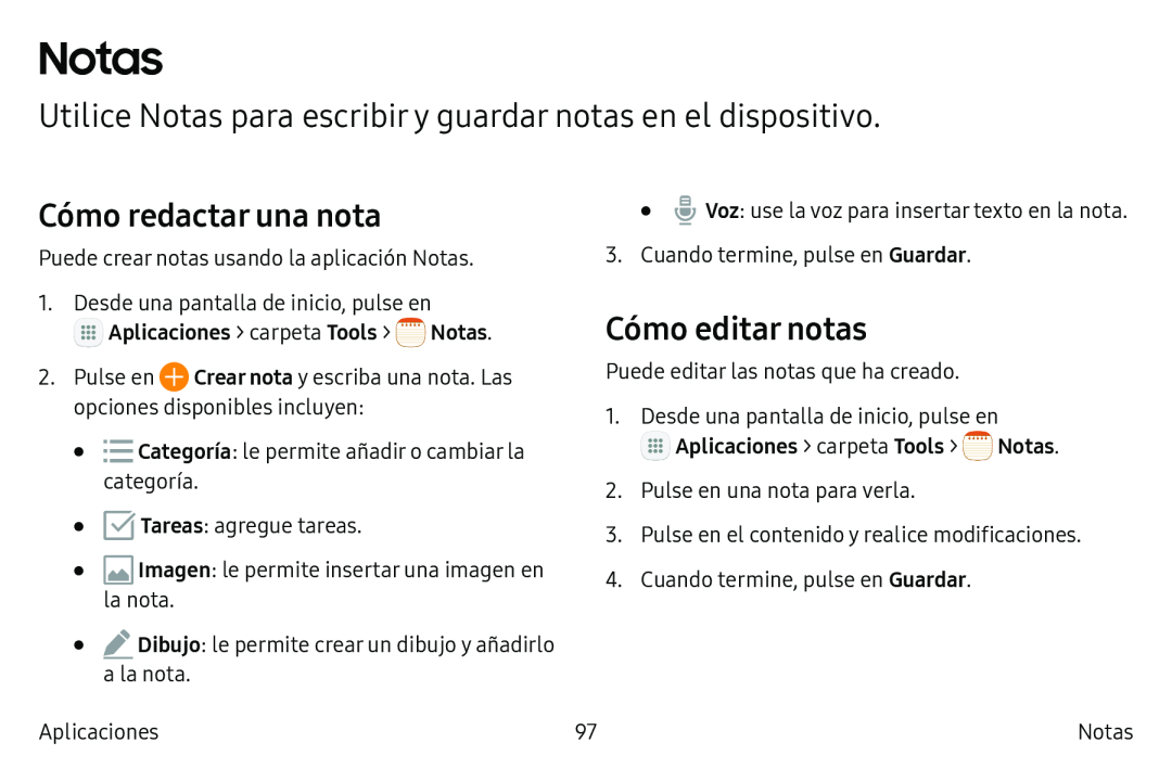 Utilice Notas para escribir y guardar notas en el dispositivo Cómo redactar una nota