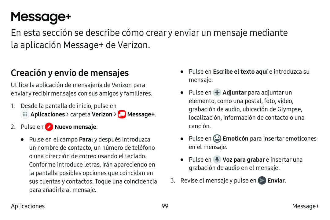 Creación y envío de mensajes Galaxy S6 Edge Verizon