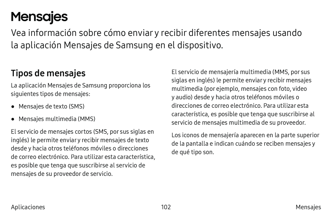 Tipos de mensajes Mensajes