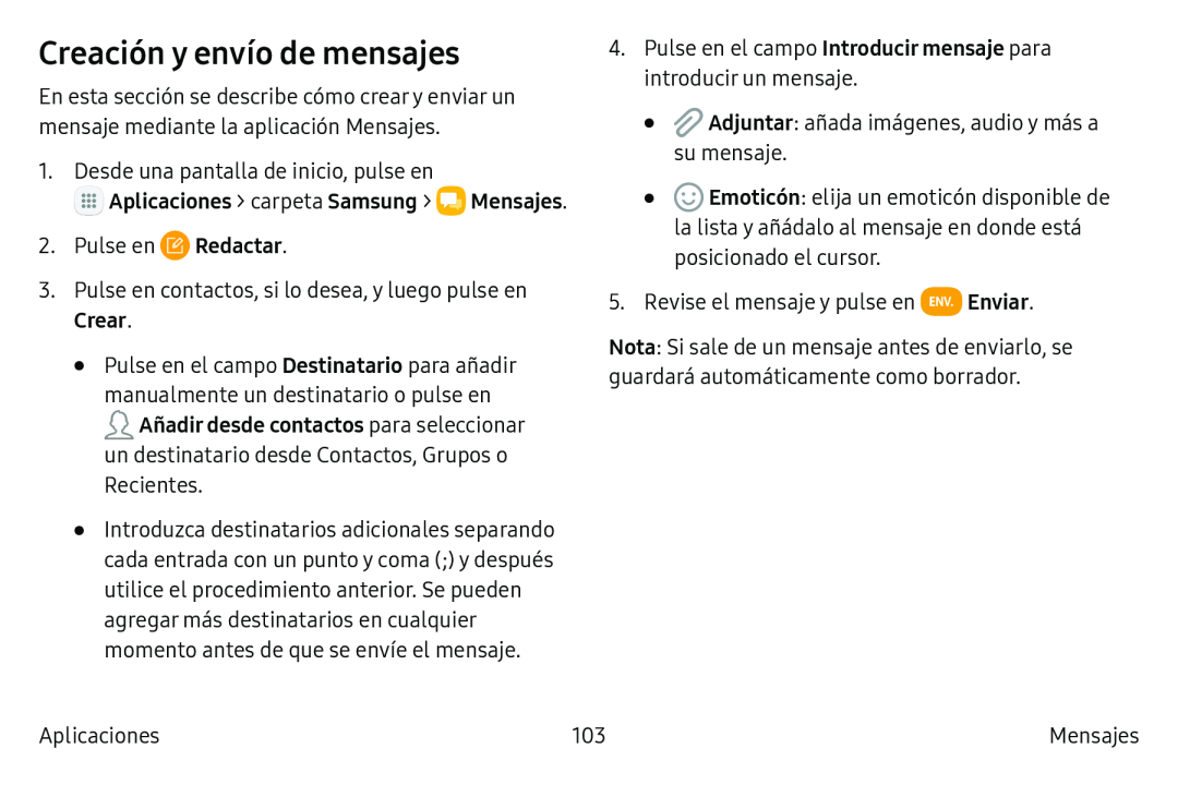 Creación y envío de mensajes Galaxy S6 Edge Verizon