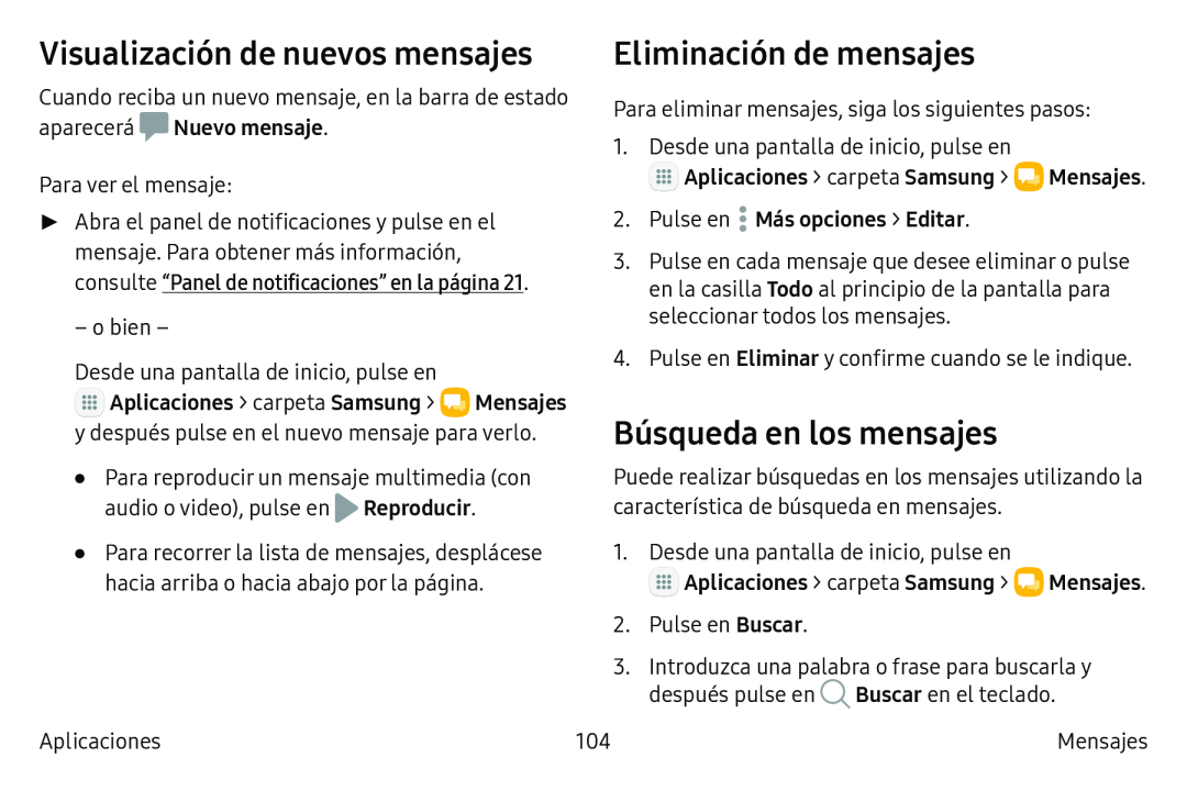 Visualización de nuevos mensajes Búsqueda en los mensajes