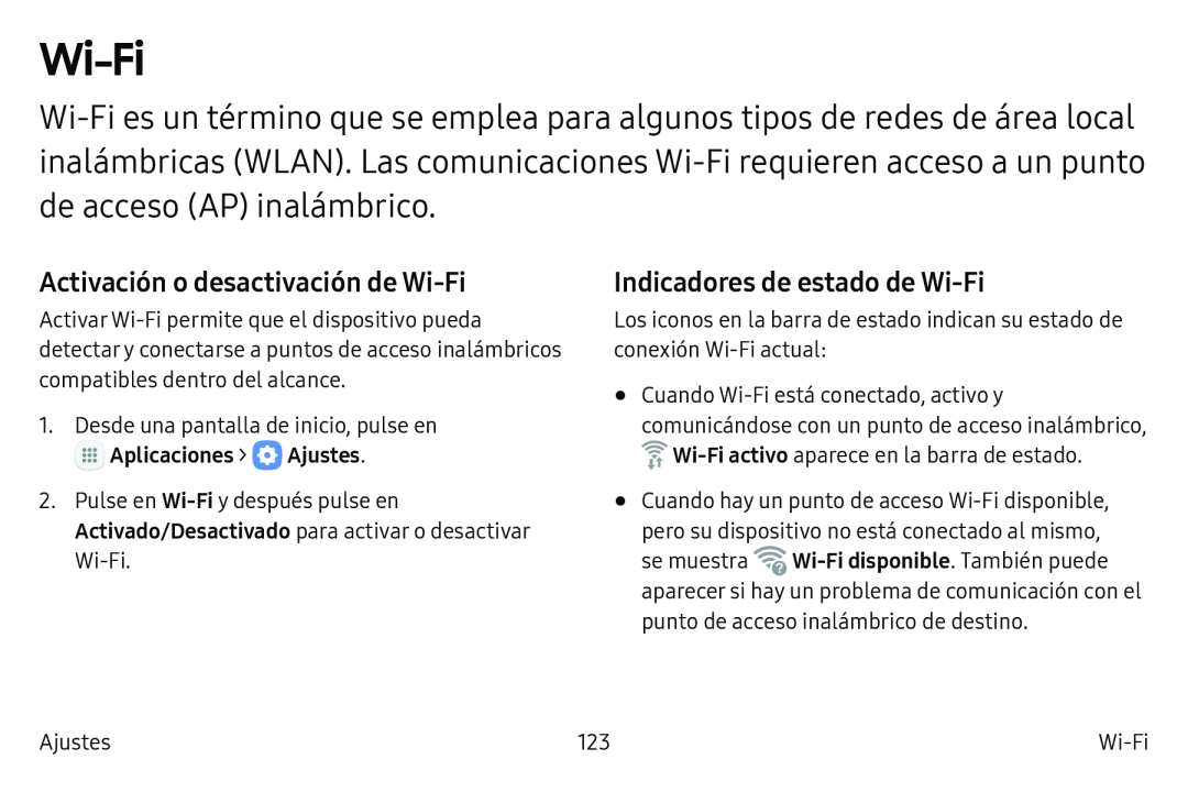 Activación o desactivación de Wi-Fi Indicadores de estado de Wi-Fi